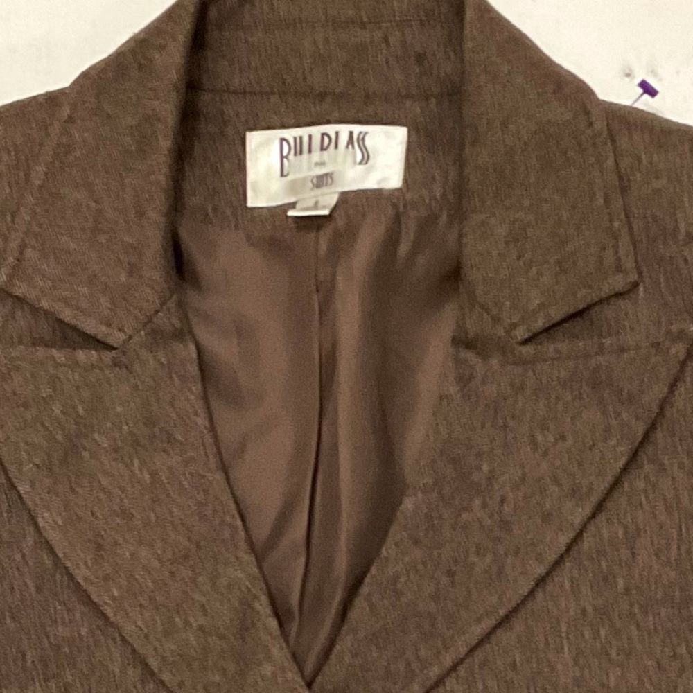 Bill Brass Herringbone Leather Trim Tailored Blazer - Picture 3 of 5